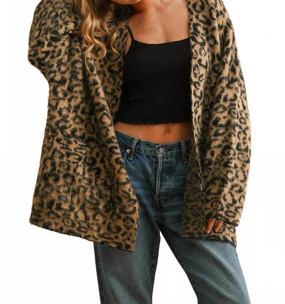 NEW MIOU MUSE leopard oversized cardigan in beige multi
